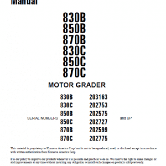 Komatsu 830B, 850B, 870B Motor Grader Service Manual