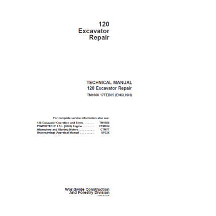 John Deere 120 Excavator Repair Service Manual