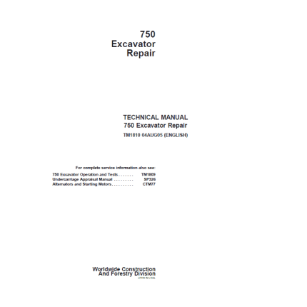 John Deere 750 Excavator Repair Service Manual