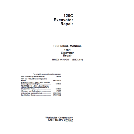 John Deere 120C Excavator Repair Service Manual