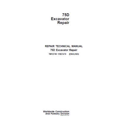 John Deere 75D Excavator Repair Service Manual