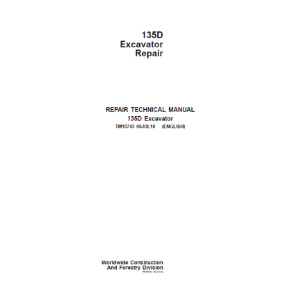 John Deere 135D Excavator Repair Service Manual