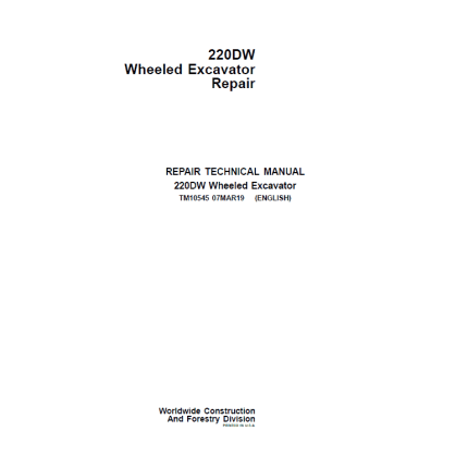 John Deere 220DW Wheeled Excavator Service Manual