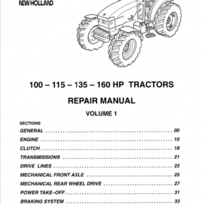 New Holland 100 HP, 115 HP, 135 HP, 160 HP Tractor Service Manual