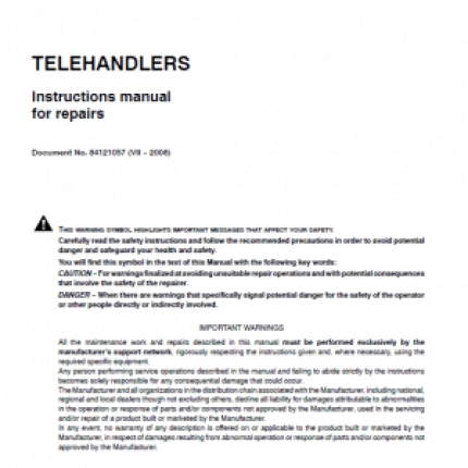 New Holland LM1060 Telehandlers Service Manual