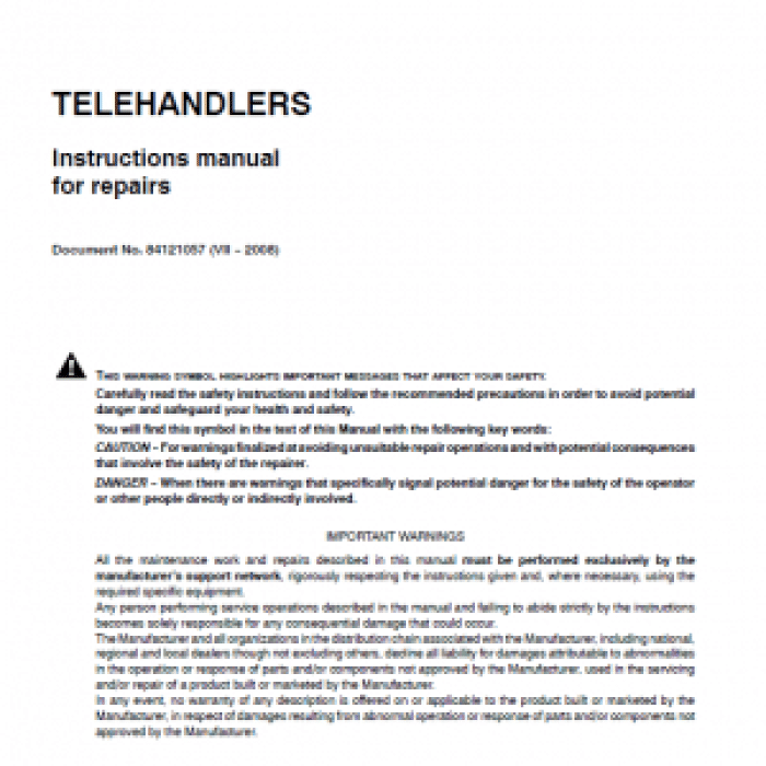 New Holland LM1060 Telehandlers Service Manual