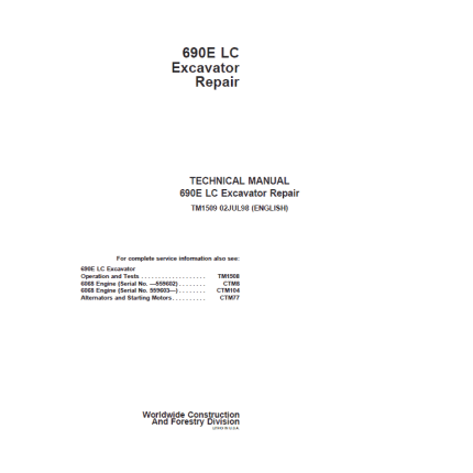 John Deere 690E LC Excavator Repair Service Manual