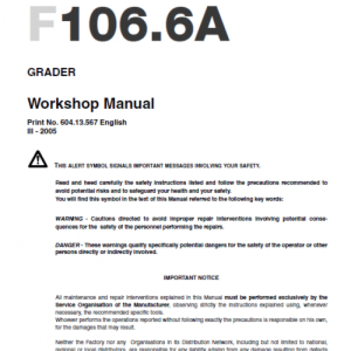 New Holland F106.6 and F106.6A Grader Service Manual