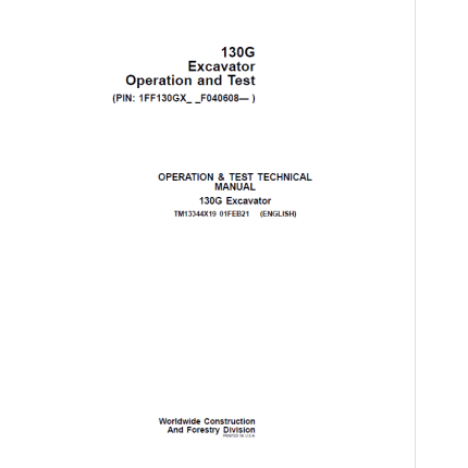 John Deere 130GLC Excavator Repair Service Manual