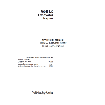 John Deere 790E LC Excavator Repair Service Manual