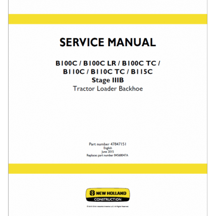 New Holland B100C, B100C TC Backhoe Loader Service Manual