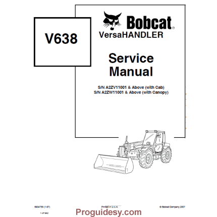 Bobcat V638 Versa HANDLER Telescopic Service Manual