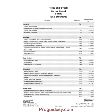 Case 1845c Skid Steer Loader Service Repair Manual