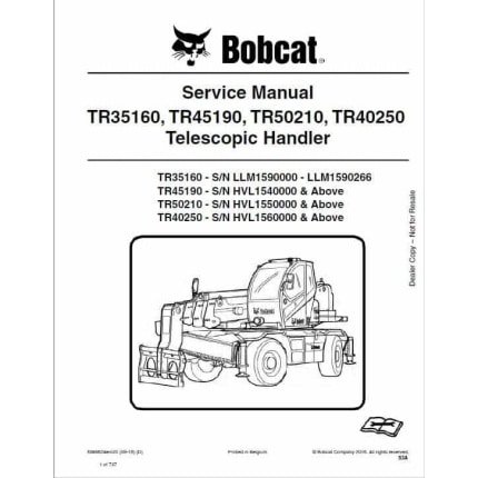 Bobcat TR35160 TR50210 Telescopic Service Repair Manual